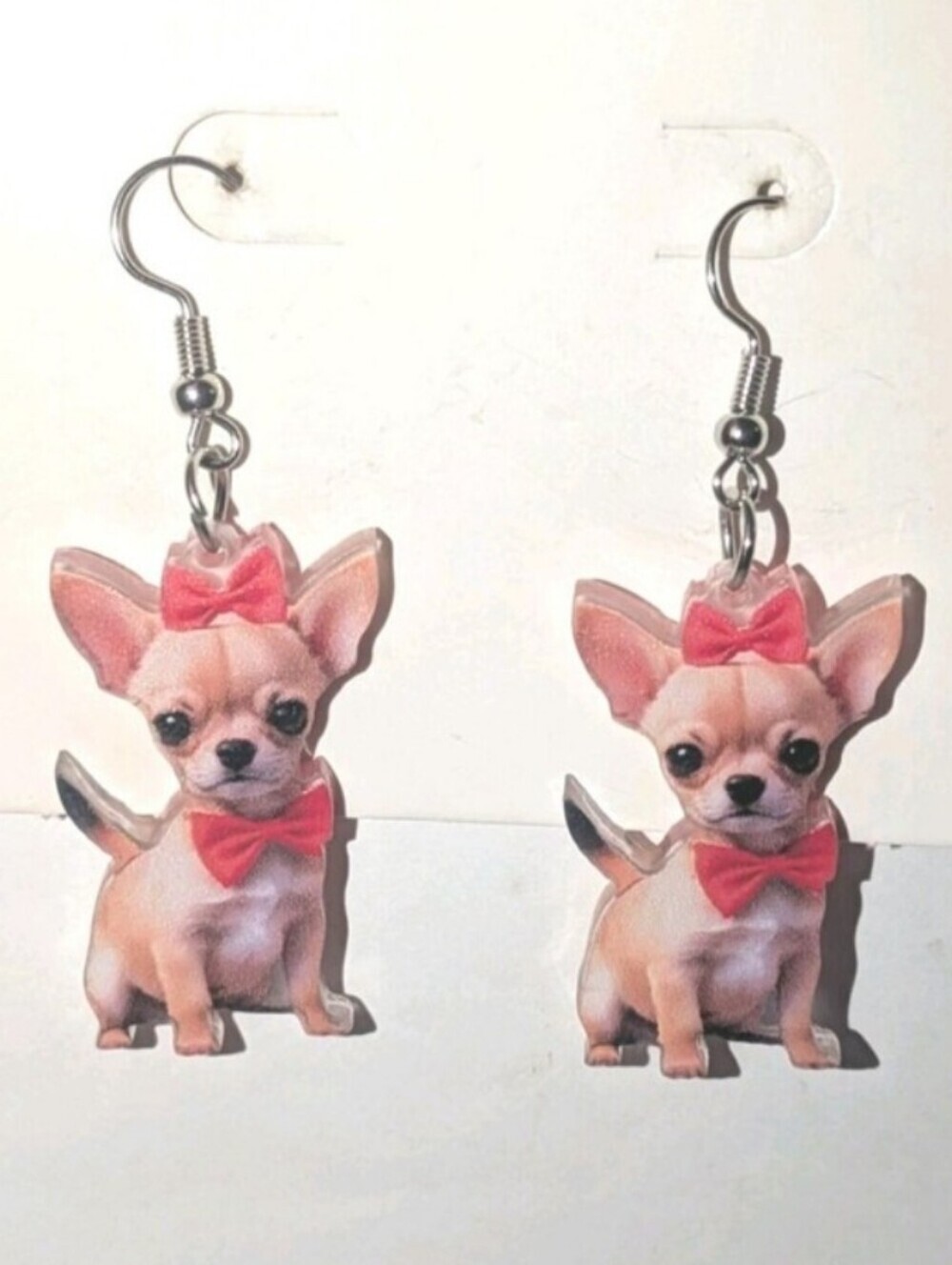 Chihuahua Bow Earrings - Pink Bow